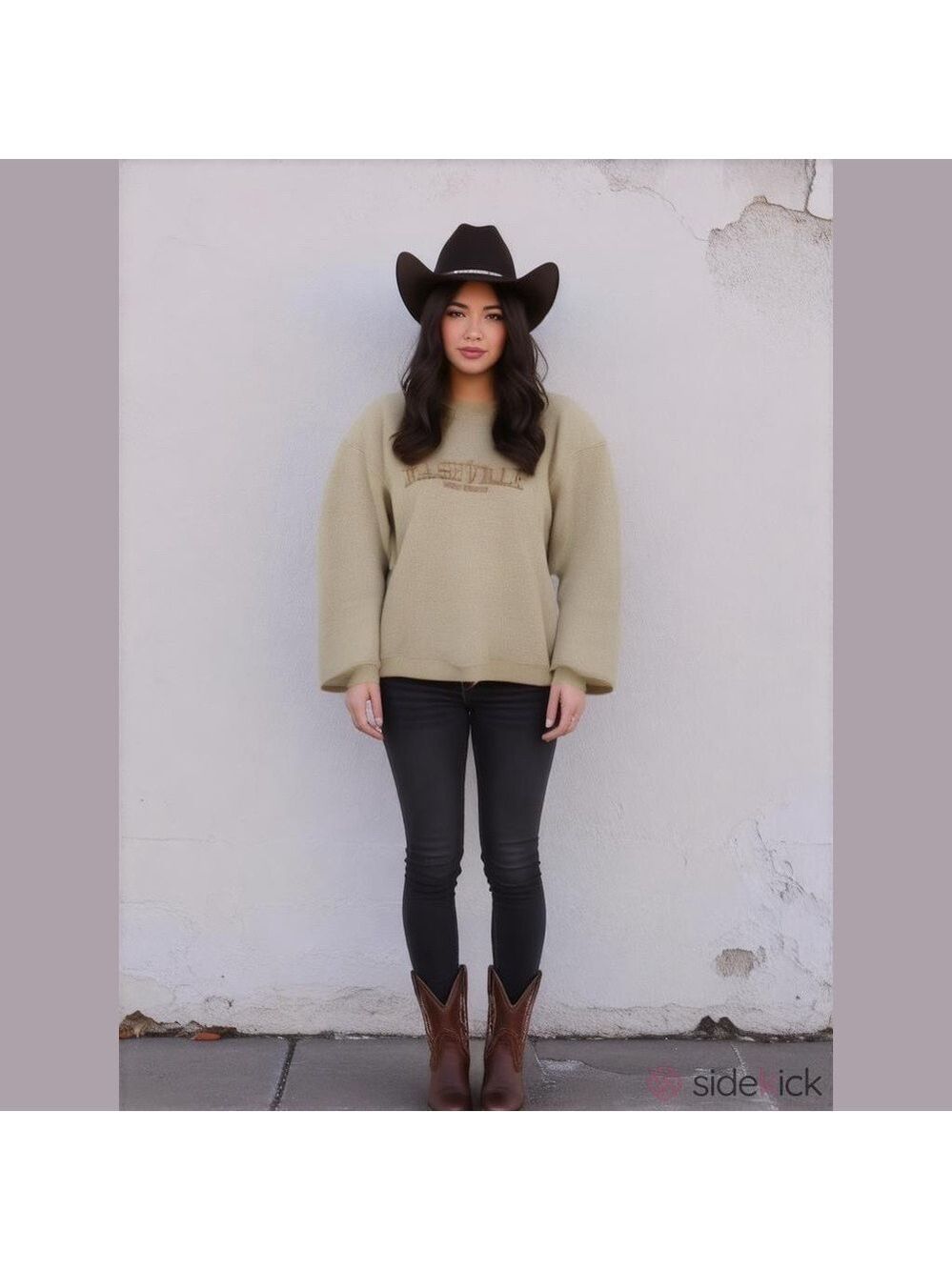 Nashville Tennessee Embroidered Beige Oversized Crewneck Sweater XL